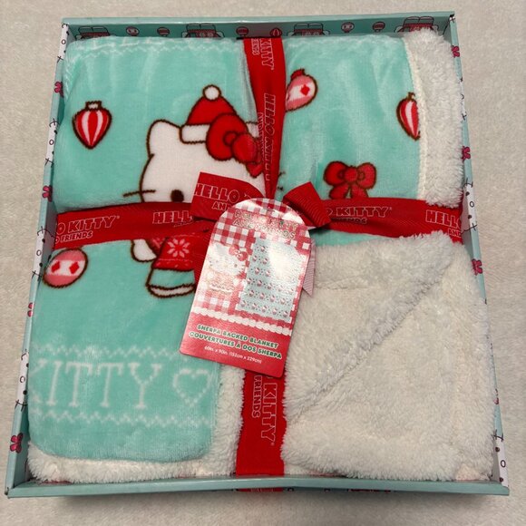 NEW IN BOX - Hello Kitty - Christmas Sweater Holiday Blanket - TWIN - Gift Box - Picture 1 of 6